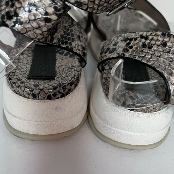 ASOS Snakeskin Leather Ankle Strap Stacked Sole Sandals Size 8 - Picture 6 of 10